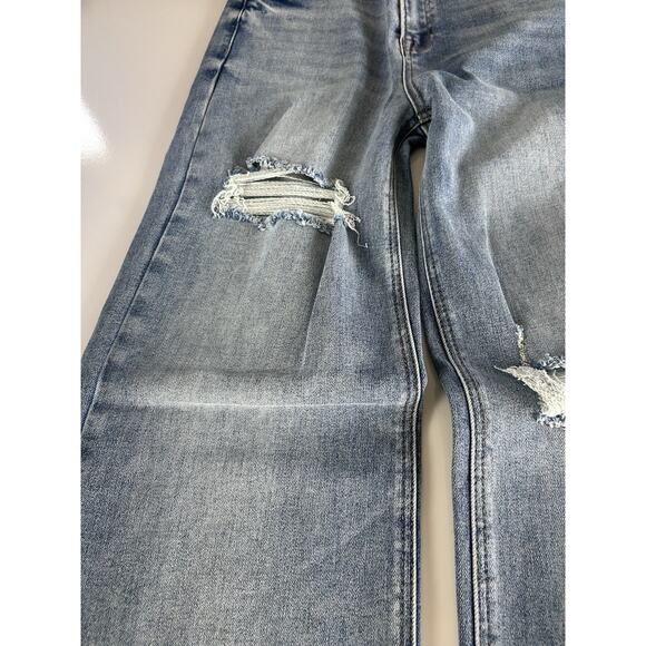 RISEN High Rise Distressed Ripped Wide Leg Baggy Jeans 7/28 Medium Wash - Picture 15 of 16